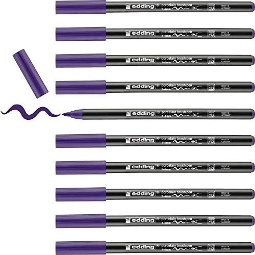 edding 4200 porcelain brush pen - violet - 10 pens - brush tip 1-4 mm - felt-tip pen for painting and decorating ceramics, porcelain - dishwasher-safe, lightfast ink, quick-drying