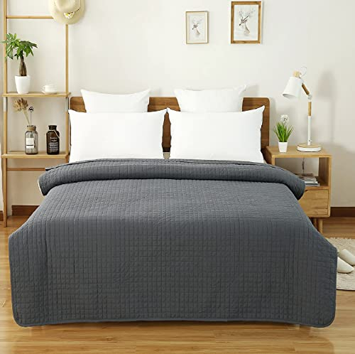 WOLTU Couvre-lit rembourré et matelassé Couverture de lit Flannel Double réversible 240x260cm,Gris