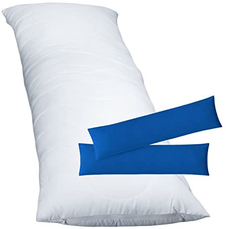 EXKLUSIV HEIMTEXTIL 1 x Füllkissen mit Rautensteppung 40x80 cm + Jersey Kissenbezug 2er Set 40 x 80 cm Royalblau