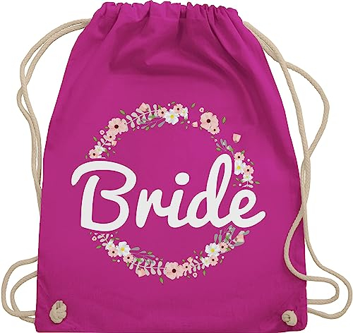 Turnbeutel Rucksack - JGA Junggesellenabschied Frauen - Bride Blumenkranz - Unisize - Fuchsia - utensilien junggesellinnenabschied brauttaschen bachelorette party braut turnsackerl brauttasche