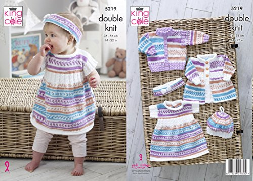 King Cole 5219 Knitting Pattern Baby Cardigan Dress Coat Beret Headband in Cherish DK,Multicolor,14 - 22 chest