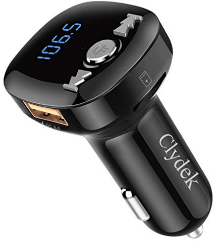 Bluetooth FM Transmitter, Clydek V5.0 Bluetooth-Autoadapter Drahtloser Funkadapter mit Freisprechfunktion, Dual-USB- und QC3.0-Schnellladung, Musik-Player-Unterstützung, USB-Laufwerk und TF-Karte