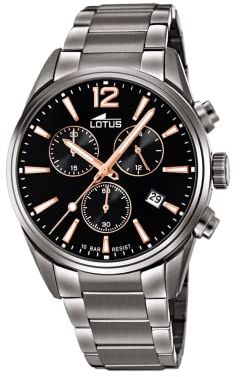 LOTUS Reloj Hombre Analógico de Acero Inoxidable 316l Gris - Movimiento de Cuarzo - Cronógrafo - Calendario - Cristal Mineral de Alta Resistencia - Resistente al Agua 10 ATM Casual 18682/2 Chrono