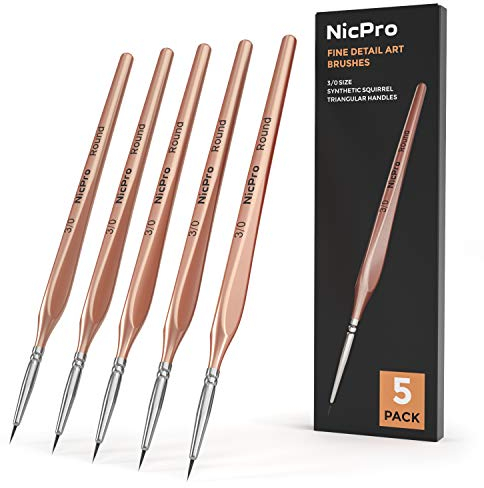 Nicpro 5 Stück Feine Detail Pinsel Set, Extra Feine Spitze 000 Art Pinselset Miniatur-Maler-Set 3/0 für Acrylfarben, Aquarell, Öl, Modellbau, Nagel, Gesichtsbemalung Malpinsel, Malen Nach Zahlen