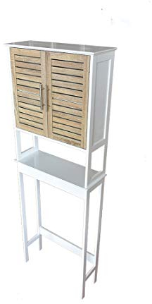 BM 4010 Mobile per Lavatrice dall'Alto/Salvaspazio da Bagno, W63xD23xH179.5cm (larghezza interna 57cm), MDF, Colore Bianco/Legno Grano