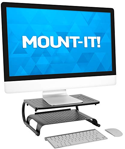MOUNT-IT! Schreibtisch-Organizer mit 2 Etagen, Computer-Monitor-Ständer mit Tastatur-Ablage für Desktops, Laptops, Drucker, Home Office Platzsparend (2 Regale)