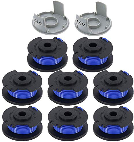 Lot de 10 bobines de rechange pour coupe-bordures Ryobi 18 V, 24 V et 40 V sans fil Alimentation automatique sans fil (8 bobines + 2 capuchons) (Bleu)