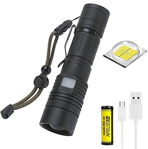 LUXNOVAQ XHP50 Torch Rechargeable USB Super Bright Powerful EDC Torch, 6000 High Lumen Zoomable LED Tactical Flashlight Waterproof Portable Hand Torch Light with Battery & 5 Modes for Camping Hiking