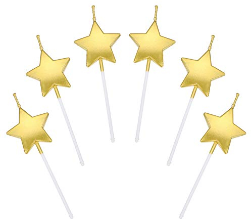 Velas de Cumpleaños en Forma Estrella,6 Pcs Velas únicas para Decorar Pastel de Fiesta di Cumpleaños y Bodas,Velas Decorativas para Decoración un Tarta,Oro