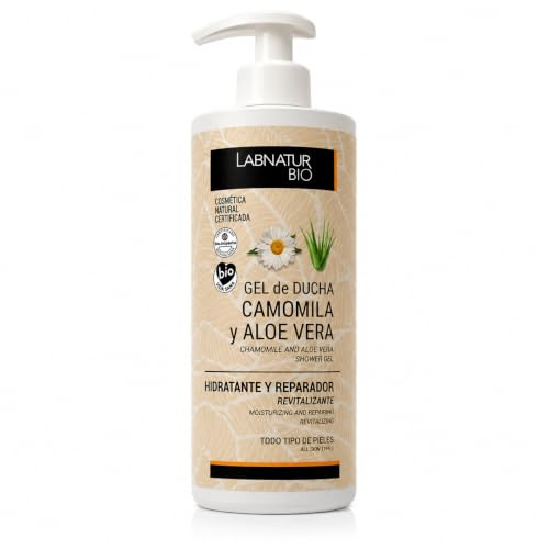 Gel de Ducha Camomila - Natural, Ecológico y Vegano - Labnatur Bio | Con Aloe Vera y Aceites Esenciales de Lavanda y Menta - Hidratante y Reparador - Limpieza Suave - Hecho en España - 450 ml