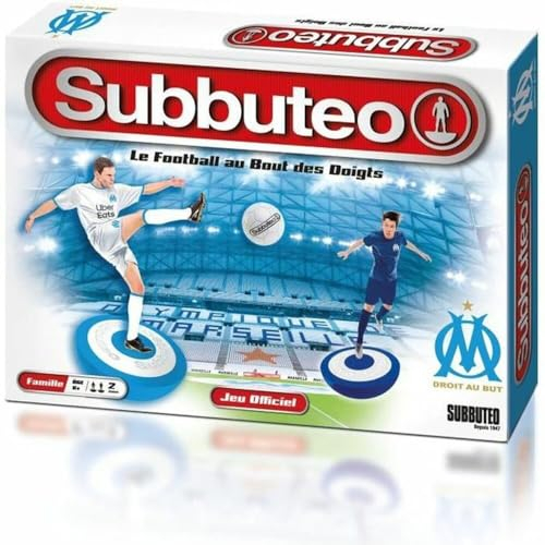 Megableu - Subbteo Olympique de Marseille – offizielles Fußballspiel OM – für Erwachsene und Kinder ab 6 Jahren – Fußballspiel – 2 Spieler – mit Spielmatte – französische Version