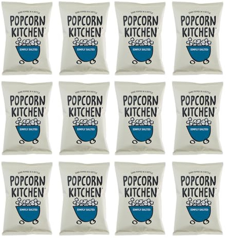 Popcorn Kitchen, Gourmet Popcorn, Simply Salted, Hand Popped in a Kettle, Suitable for Vegans. Sharing Bags 12x 100g