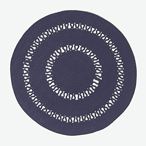 Homescapes Dunkelblauer Teppich, Rund, 70 cm, Gehäkelter Vorleger aus Baumwolle im Retro-Look Mit Loop-Muster, Flach Gewebt für Schlafzimmer, Wohnzimmer, Flur oder Küche, Blau