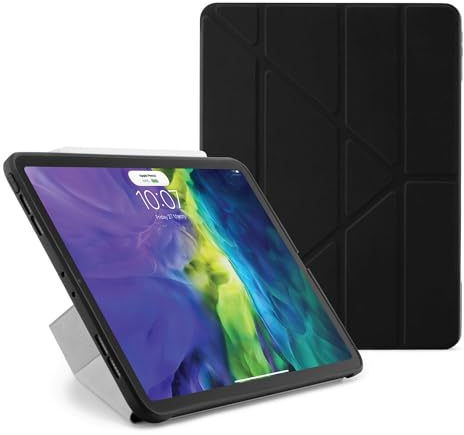 PIPETTO iPad Pro 11 (2018/2020/2021) Origami TPU Hülle | Stoßfeste 5-in-1 Standhülle | Apple Pencil 2 Charging | 99,9% antibakterielle iPad-Hülle – Schwarz
