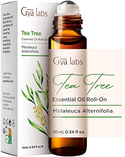 Gya Labs Tea Tree Essential Oil Roll on for Skin Face Nails, Made with 100% Pure and Natural Australian Melaleuca Tea Tree Oil, Natural Aromatherapy (10ml)