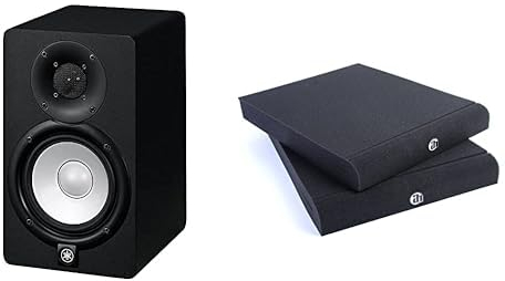 Yamaha HS 5 – Referenz-Studio-Monitor-Lautsprecher für Produzenten, DJs und Musiker – Schwarz & Adam Hall Stands PAD ECO 2 - Absorberplatte für Studio Monitor 265 x 330 mm, schwarz