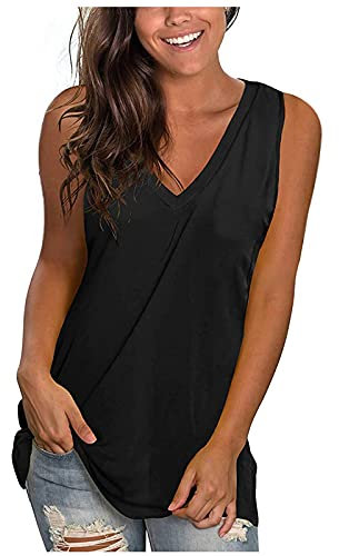 KOG Bluse Damen Elegant Ärmellose T-Shirt Shirt Casual Weiß Oberteile mit Flügelärmeln Frauen Schwarz Kleidung Frau Grau Sommer Shirts Top Damen V-Ausschnitte Tshirt Klamotten Schwarz XL