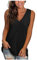KOG Bluse Damen Elegant Ärmellose T-Shirt Shirt Casual Weiß Oberteile mit Flügelärmeln Frauen Schwarz Kleidung Frau Grau Sommer Shirts Top Damen V-Ausschnitte Tshirt Klamotten Schwarz XL