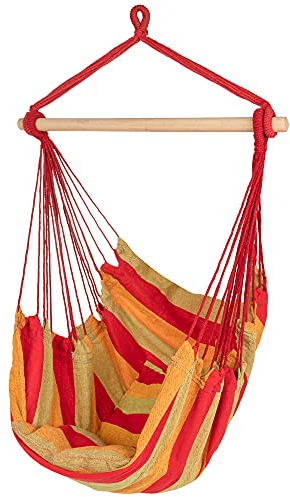 ib style®Kalea Hängesessel | Hängestuhl | mit 2 Kissen und Zubehör | bis 150 kg belastbar | Rot/Gelb