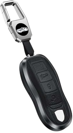 HIBEYO Coque de clé de Voiture Intelligente Compatible avec Étui de clé de Voiture Intelligent pour 911 Macan Cayman Boxster en Cuir et Alliage d'aluminium-Noir