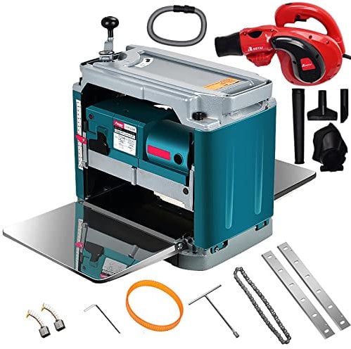 Electric Wood Planer with Hair Dryer, 1850W Double Cutter Benchtop Thickness Planer,Heavy Duty Dust Exhaust for Woodworking