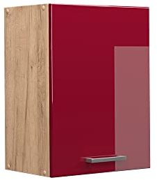 Vicco Hängeschrank R-Line, hängender Küchenschrank, Bordeaux Hochglanz/Goldkraft Eiche, 45 cm