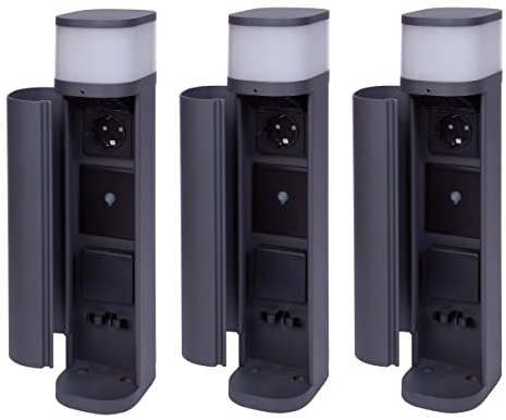 Novatool 3X Pollerleuchte mit Steckdose Funk 2-Fach Anthrazit rund mit Blende SMART WiFi APP IP44 Steckdose Aussen Gartensteckdose Outdoor Steckdosesäule Garten Steckdosenturm