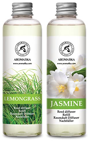 Raumduft Diffuser Nachfüller Lemongrass & Jasmin 400ml - 2x200ml - Nachfüller Set für Duftdiffusor - Reed Diffuser Refill - Raumbeduftung - Zimmerduft - Diffuser Nachfüllen - Raumluft