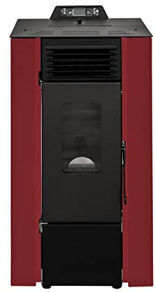 STUFE A PELLET ITALIA Qubo 9 KW - Stufa ad Aria Ventilata Efficienza 91% Scalda 80m² Autonomia 21H Programmabile Design Compatto 5 Velocità e Potenze Garanzia 24 Mesi Rosso