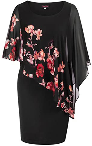 Hanna Nikole Festliche Kleider Damen Cape Große Größen Knielang Chiffonkleider für Hochzeit Rosa Pfirsichblüte M