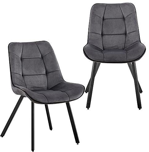 TRISENS Samtstühle Stoffstühle Polsterstuhl Esszimmerstühle Küchenstühle aus Samt Metallbeine (Dunkelgrau, 2 Stück)