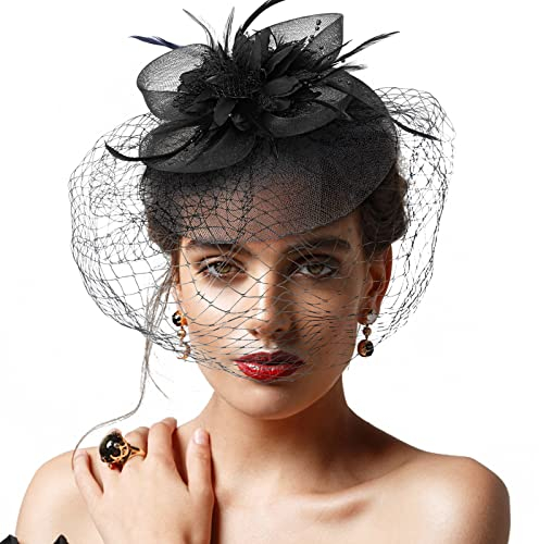 DRESHOW Fascinator Chapeau Plume Mariage Dames Day Bandeau et Clip Cocktail Tea Party Chapeau pour Fille et Femmes