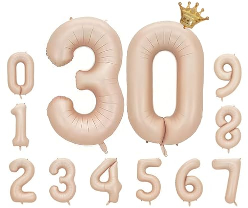 Foil Luftballon 30 Helium Folienballon Zahlen Ballon XXL Folien Beige Ballon 30 Geburtstag 100cm/40inch