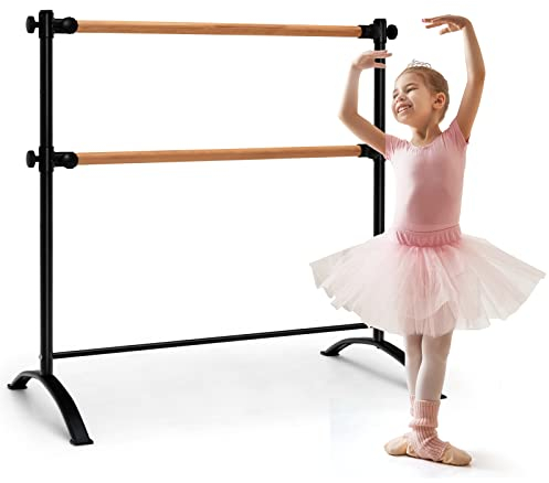 GYMAX Freistehende Ballettstange 121 cm, tragbare Ballettausrüstung, höhenverstellbare Tanzstange für Stretching & Tanztraining, Ballettstangenhalter für Zuhause, Studio & Schule
