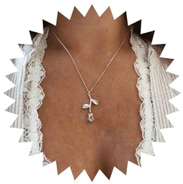 Yienate Collier Fleur Boho Rose Choker Collier Pendentif Rose Argenté Chaîne Collier Fleur Mignon Charme Bijoux Cadeau Pour Femmes Filles