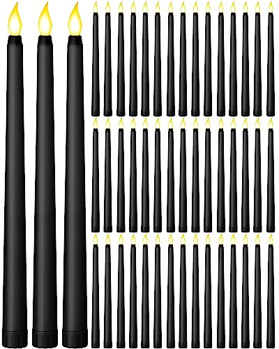 Funtery 48 Pcs Flameless LED Taper Candles,Black,11,Classic Style | Battery Operated Candles Bulk Realistic LED Candlesticks Flickering Fake Candle for Wedding Church Party Home Decor