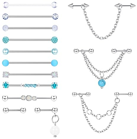 Adramata Industrial Piercing Chirurgenstahl Industrial Piercing Stab Ohrringe Barbell Piercing Ohr Industrial Ohrringe Piercing Set Knorpel Helix Piercing Gold Silber Industrial Piercing Schmuck