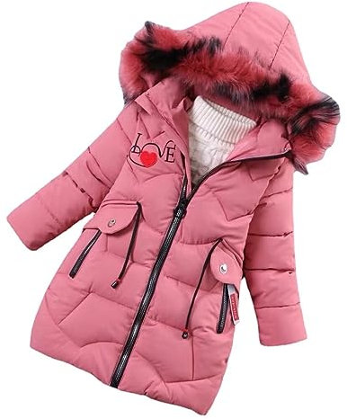 Lengender 2023 Nueva Abrigo de Plumas Térmica de Otoño Invierno Chaqueta de Niña Abrigo Capucha Acolchado Piel de Viento (FR/ES, Números, 130, Regular, Rosa)