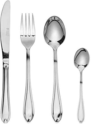 Russell Hobbs COMBO-8818 Marseille 72 Piece Cutlery Dinnerware Set, 18/0 Stainless Steel Tableware for 18 Place Settings, 25 Year Guarantee, Includes Knife/Fork/Dessert Spoon/Teaspoon
