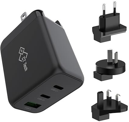 CT Tech 65W USB C Charger Plug Travel Charger PD GaN Fast Charger Multi USB Ports USB-A & USB-C Compatible Wall Charger Compatible with Apple iPhone, iPad, Mac, Samsung Phone, Tablet, laptop and more
