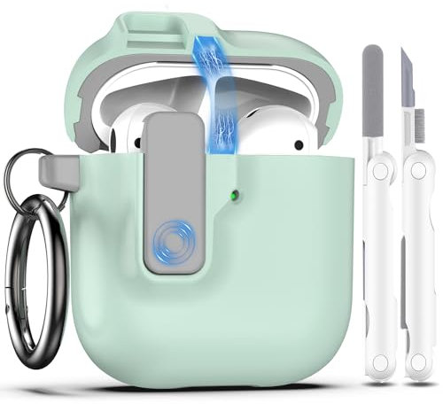 RFUNGUANGO Compatibile con AirPods 1 & 2 Custodia Cover con Kit di Pulizia, Auto Snap Switch e Secure Lock Clip Case Design per Apple Airpods 2 ° e 1 ° Custodia di ricarica,verde