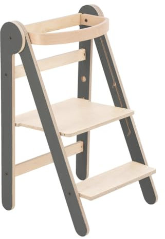 Mamatoyz Montessorianischer Lernturm, faltbar, vielseitig einsetzbar, aus natürlichem Birkenholz mit 3 verstellbaren Höhen