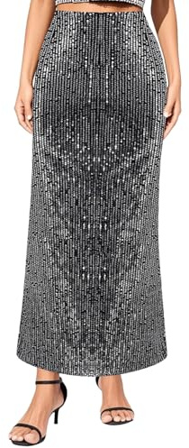 Naimo Damen Glitzer Pailletten Rock Hohe Taille Bleistiftrock Bodycon Maxi Skirt Hochzeit Party Lang Rock