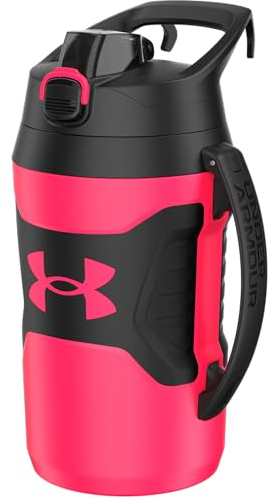 Under Armour Botella de agua de medio galón aislada, botella de agua aislada de 64 onzas con asa, jarra de agua deportiva, gancho de cerca, resistente a fugas, para béisbol, fútbol y más