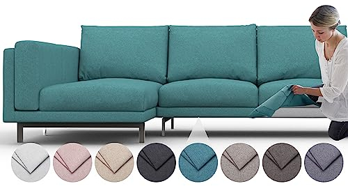 comfortly Bezug für Nockeby 2-Sitzer-Sofa mit Chaiselongue links, Ersatz-Schonbezug, strapazierfähig, 11-teilig, leicht zu reinigen und zu ersetzen (Kaschmir-Mischungen) (Petrol)