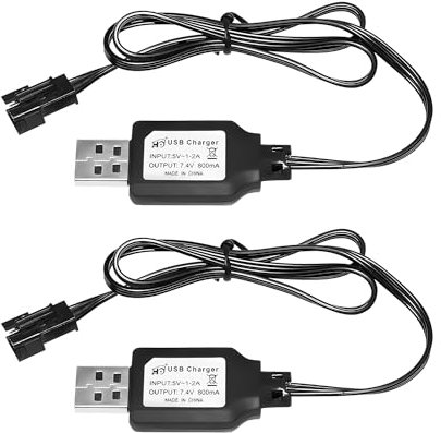 AMZZN 2PCS 7.4V 800mh USB Charging Cable with SM-3P Plug Connector for RC Excavator, Truck, Tank,Huina 1575 RC Engineering Vehicle,DE43 DE60 RC Toy Car,7.4V Battery USB Charger