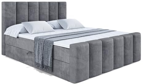 ALTDECOR Boxspringbett mit Matratze und Lattenrost, Boxbett, Topper, Fußteil, Polsterbett mit Bettkasten, Bett mit Stauraum H3-Matratze, Springboxbett - BOXI1-Z - 180x200 - Dunkelgrau Samt