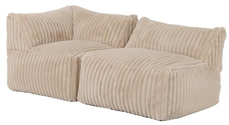 Icon Tetra Modular Sofa für Erwachsene, Beige, Flauschiger Kunstpelzstoff, 2 Sitzer Ecksofa, Bequemer Bean Bag Sofa mit Füllung, Relaxsessel, Lounge, Wohnzimmer Möbel