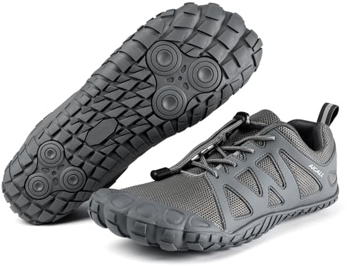 AICALL Barefoot Shoes Uomo Trekking Trail Running Scarpe Acqua Barefoot Scarpe da Palestra Traspiranti Scarpe da Scoglio Punta Larga e Suola a Goccia Zero Scarpe da Immersione Uomo(Grigio,42 EU)