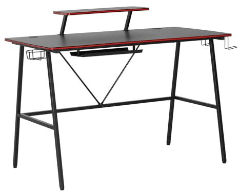Hoclauho Mesa de gaming de 47 pulgadas, escritorio para videojuegos, mesa de ordenador con soporte para bebidas, soporte para auriculares, soporte para monitor, ordenador